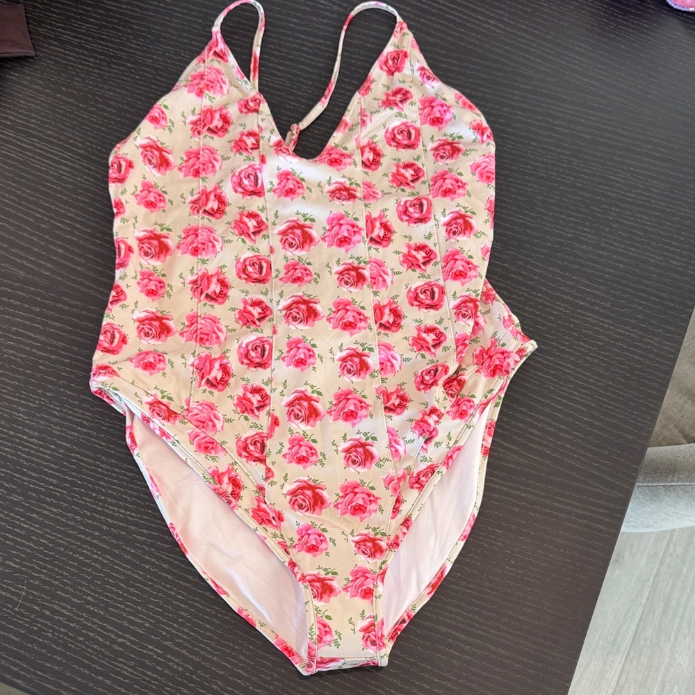 LoveShackFancy rose one piece swimsuit never worn
